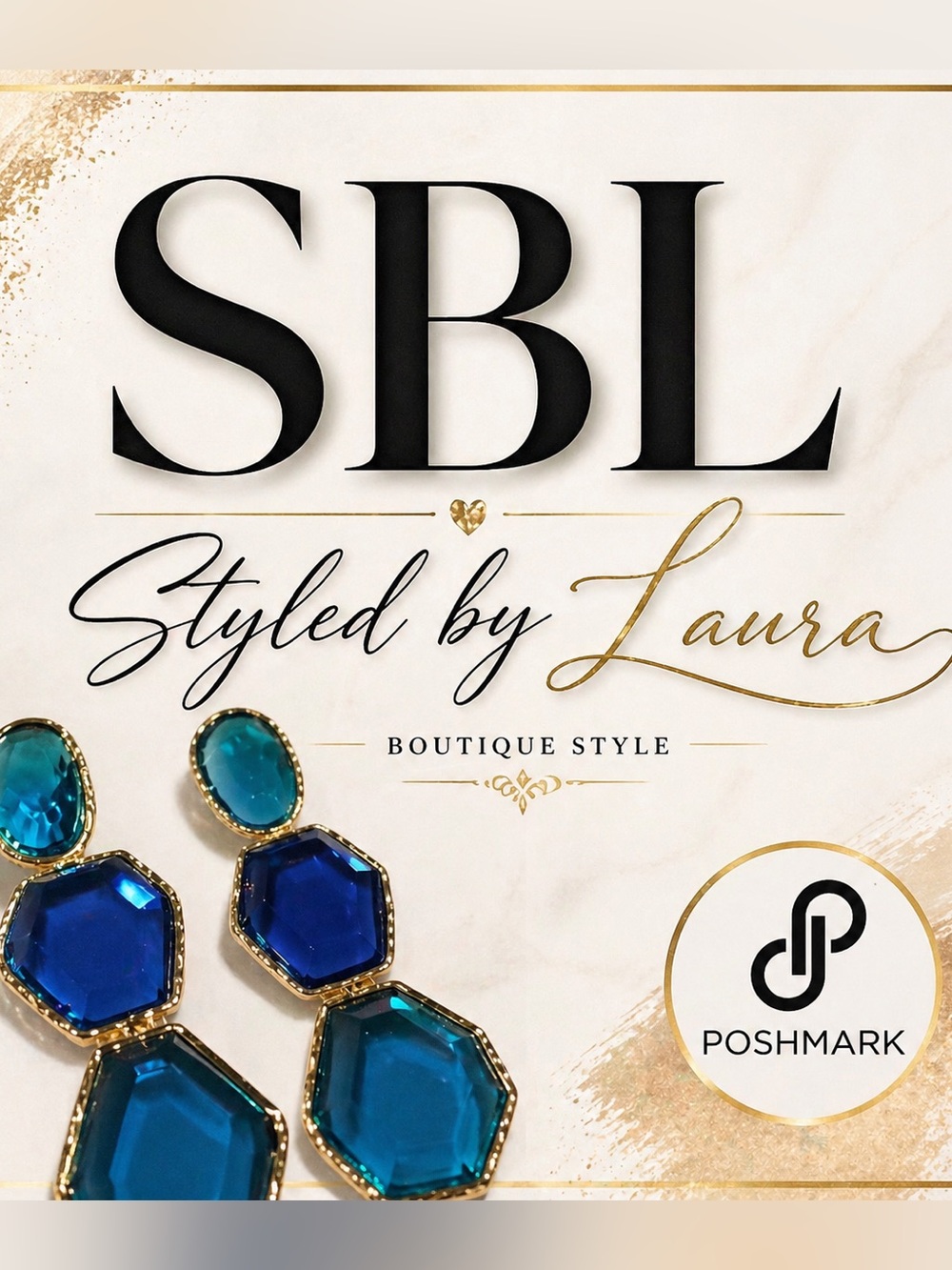 SBL- Blue &  Gold Statement Dangle ( Boutique Style) Earrings | Brand New
